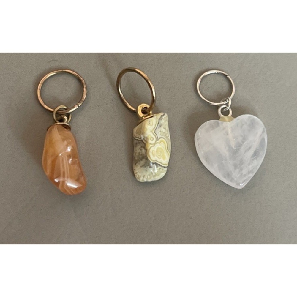 Lot of 3 Natural Gemstone Pendants Charms Cornelen Rose Quartz Lace Agate #6